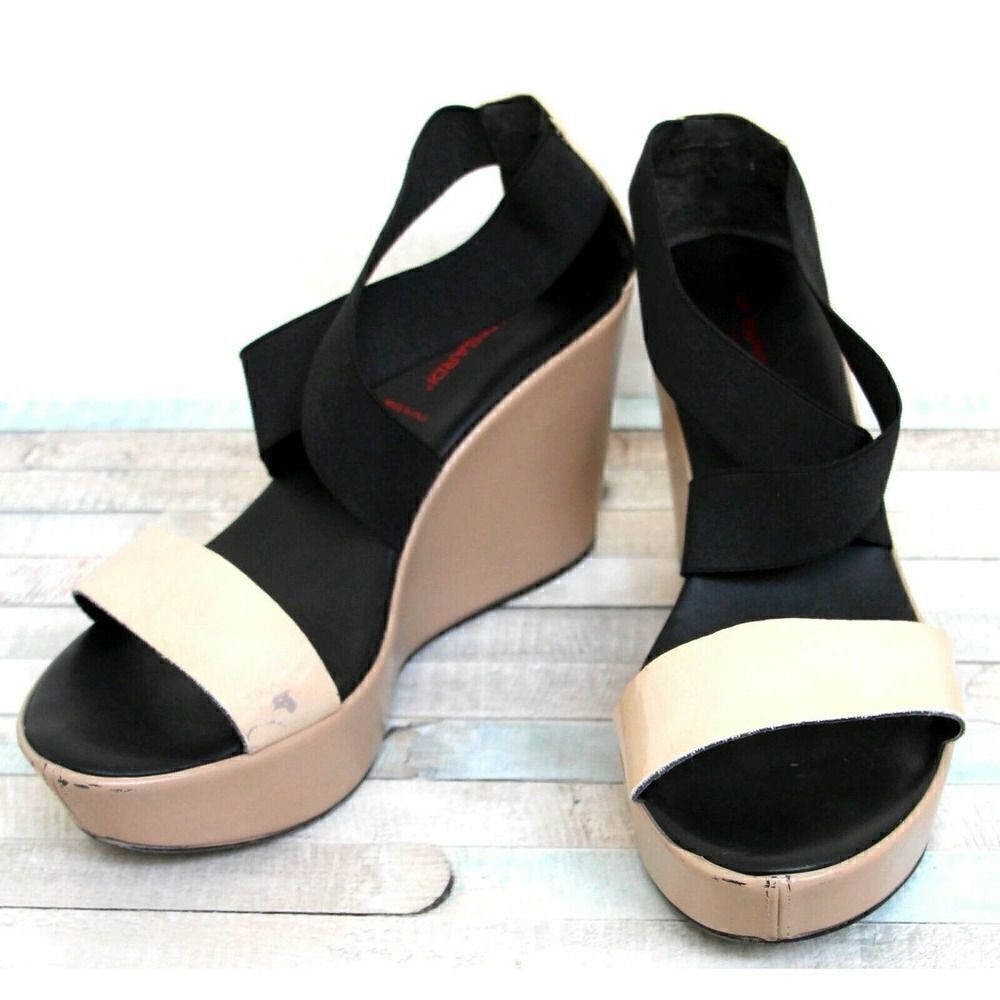 NR RAPISARDI ITALY VERA PELLE BEIGE PATENT OPEN TOE HIGH HEEL WEDGE SHOES 40 9.5